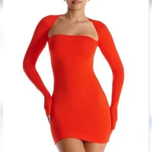 Nwt NAKED WARDROBE coral Red Long Sleeve Mini Dress Square Beck Skims Revolve